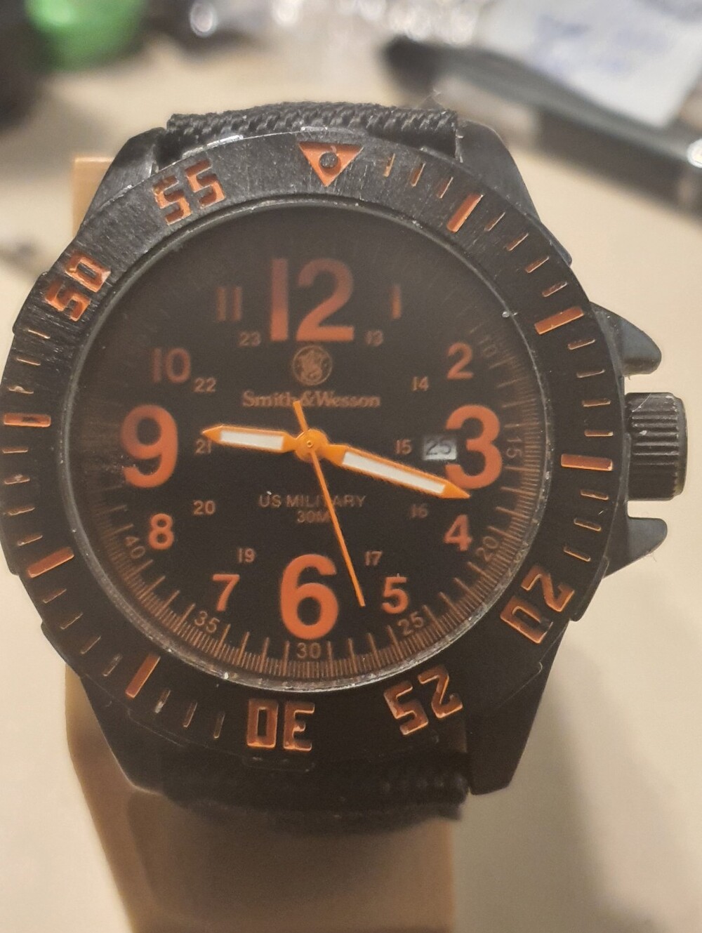 Smith & Wesson US Military Black/Orange Nylon Leather Men's Watch w/Date
